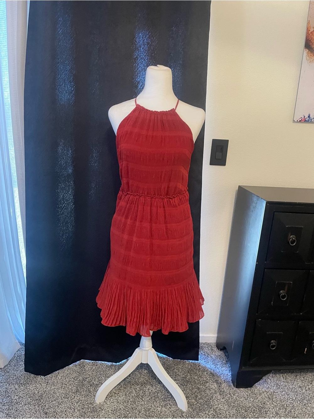 Rebecca Taylor Red Halter Ruffle Dress